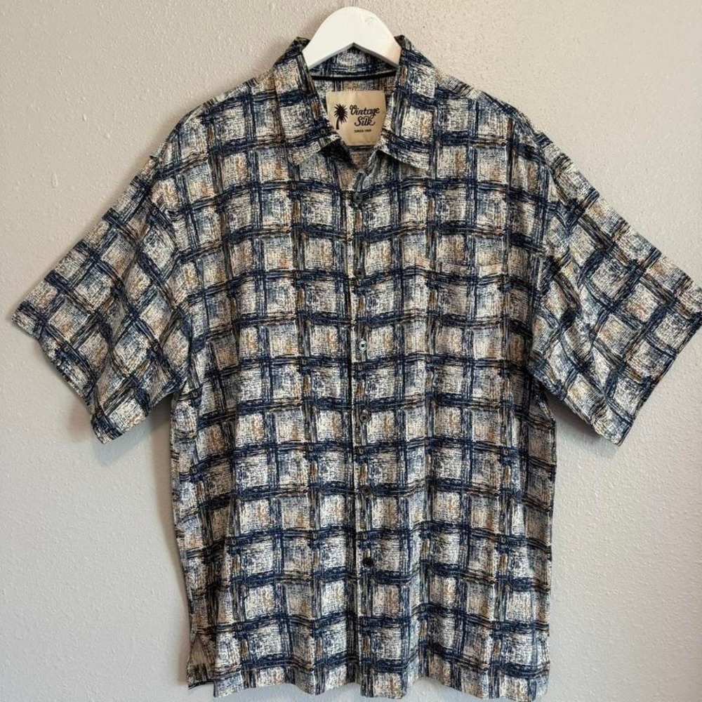 90s Vintage Silk Geometric Button‎ Down Shirt XL